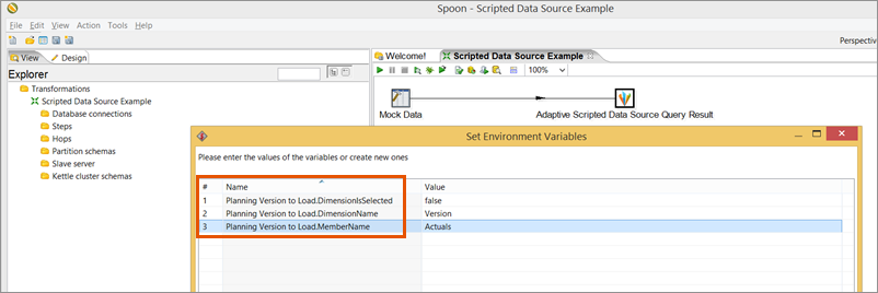 Skript-Datenquelle&nbsp;&ndash; Spoon&nbsp;&ndash; Versionsparameter als Dimension&nbsp;&ndash; Variablen