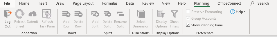 Barra multifunzione Excel Interface for Planning