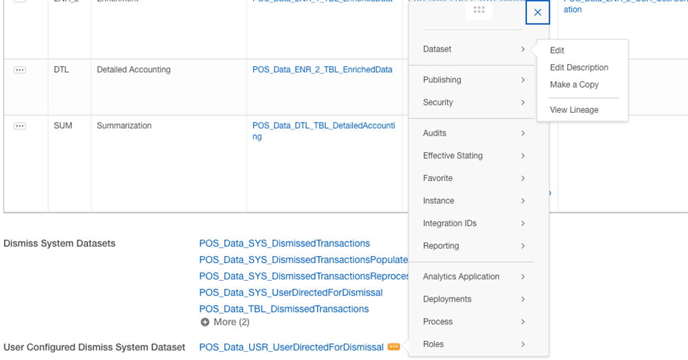 Screenshot of the Related Actions of a Workday dataset lists options to Edit, Edit Description, Make a Copy, and View Lineage.