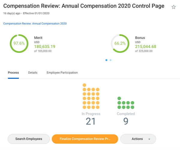 Screenshot of the Control Page displaying the Process tab.
