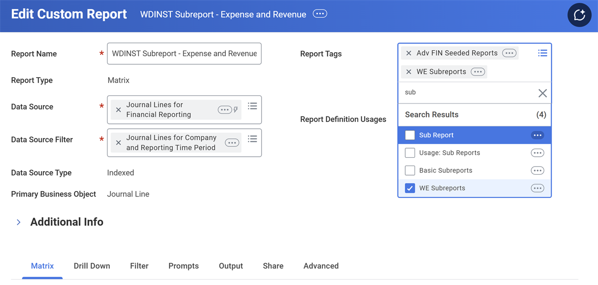 Screenshot of searching for a report tag as described in the preceding text.