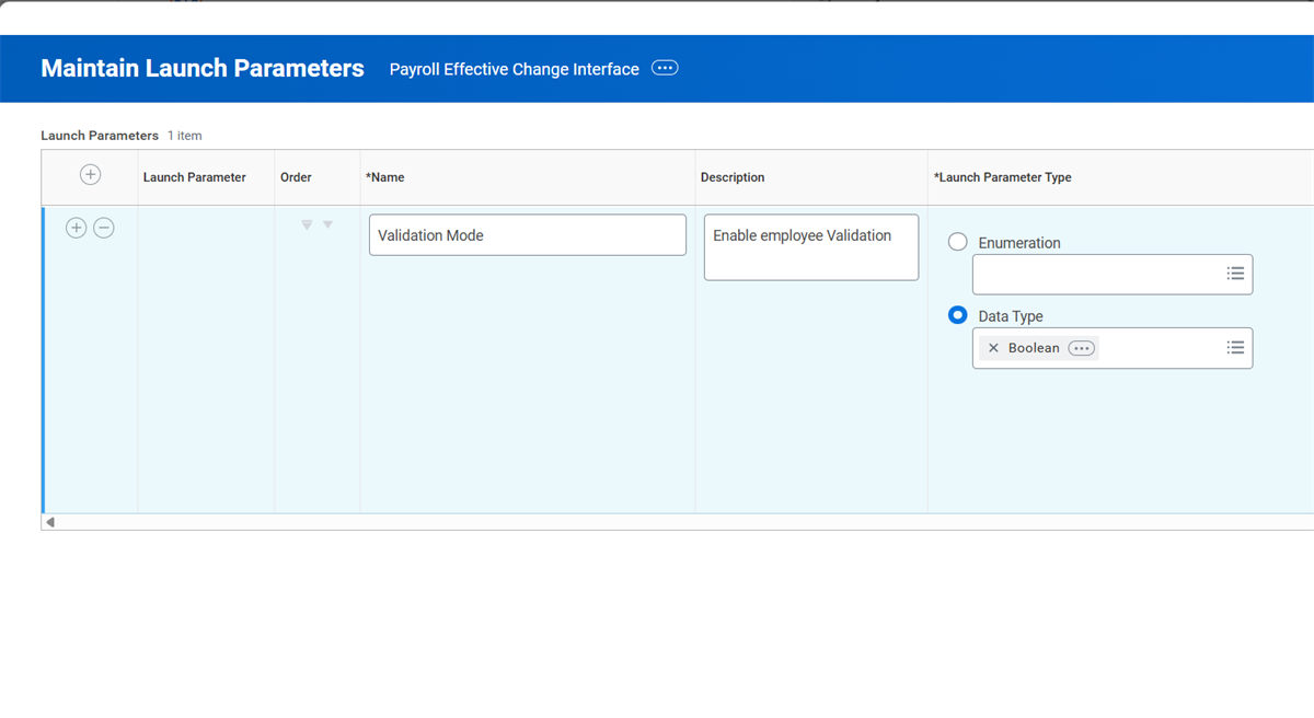 Creating a new launch parameter on the integration system.