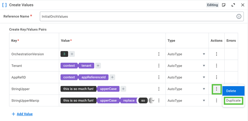 Here, the user is selecting the Related Actions for an expression and choosing the Duplicate option.