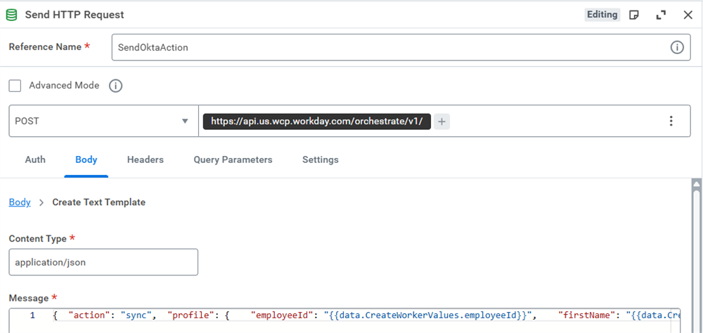 Configuring a Send HTTP Request step to make a call to an external web service.