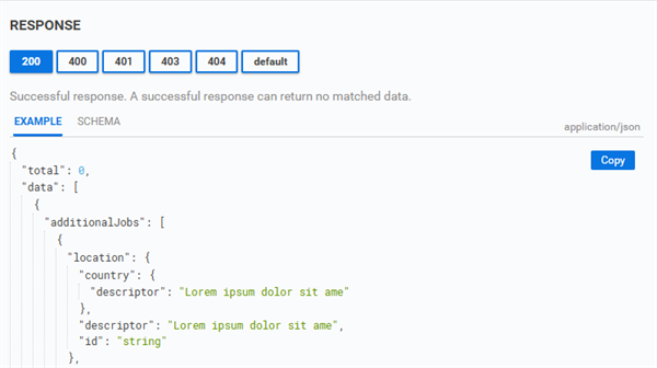 Response codes and data for a call made using the REST API Explorer.