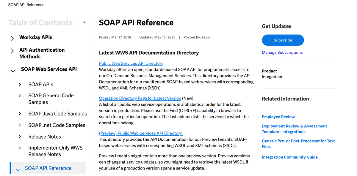 Screenshot of the SOAP API Reference Community page provides a left navigation panel and links to the Public Web Services API documentation directories.