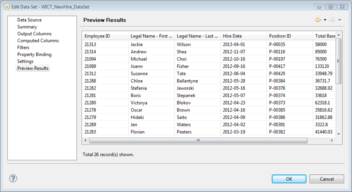 Screenshot of the Edit Data Set window with the Preview Results option selected.