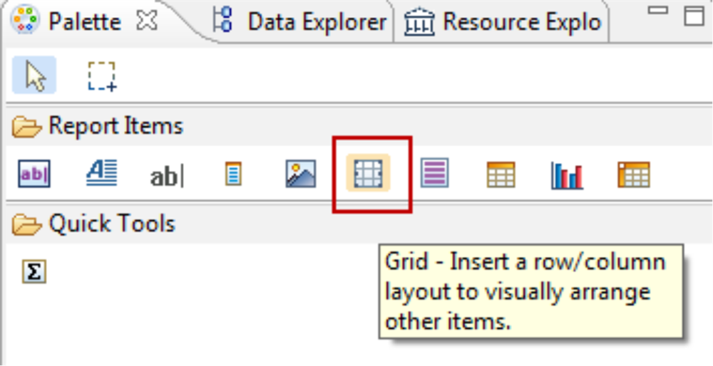 Screenshot of the Grid icon in the Report Items folder.