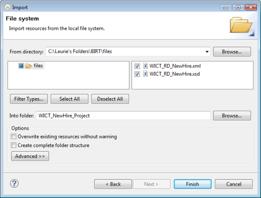 Screenshot of the Import window.