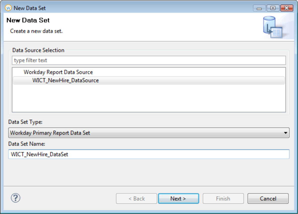 Screenshot of the New Data Set wizard.
