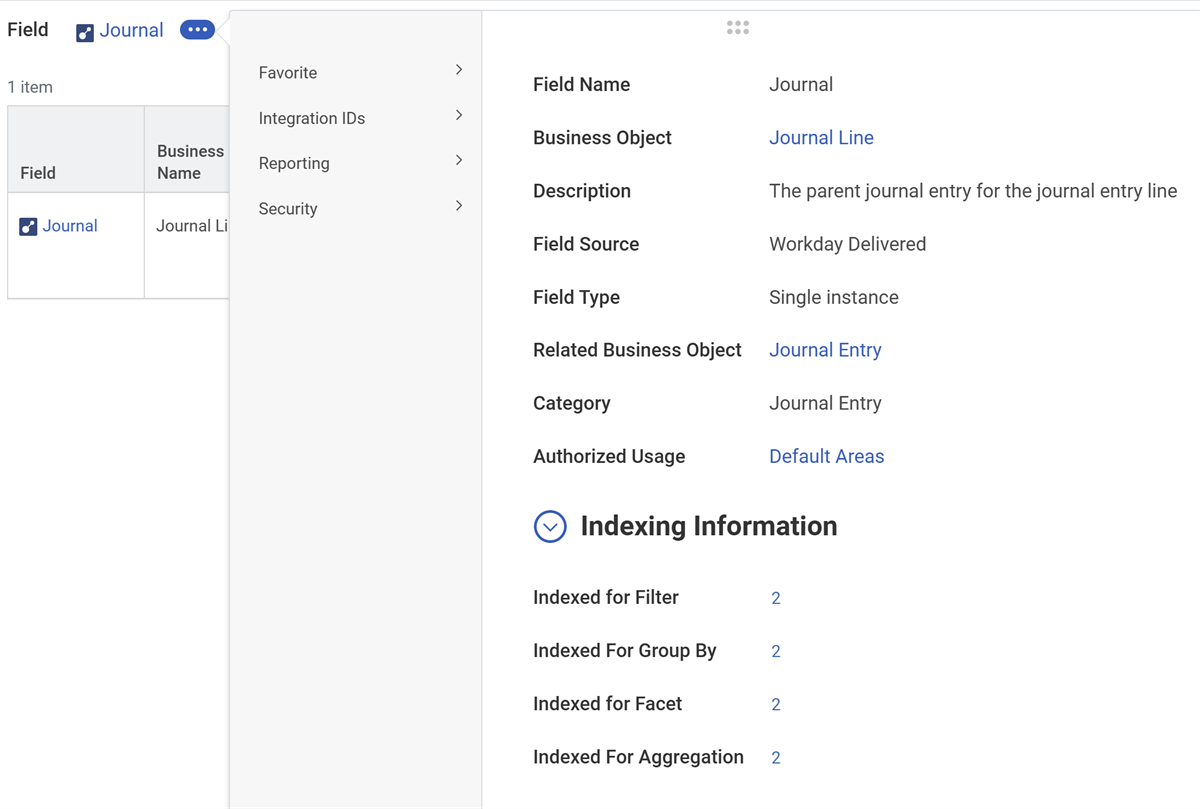 Section of the report field definition. Fields include:
Indexed for Filter (2)
Indexed for Group By (2)
Indexed for Facet (2)
Indexed for Aggregation (2)