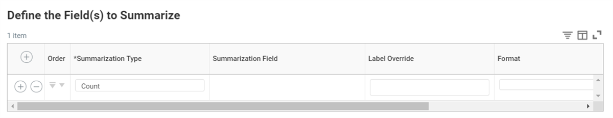 Screenshot of the Define the Field(s) to Summarize fields.