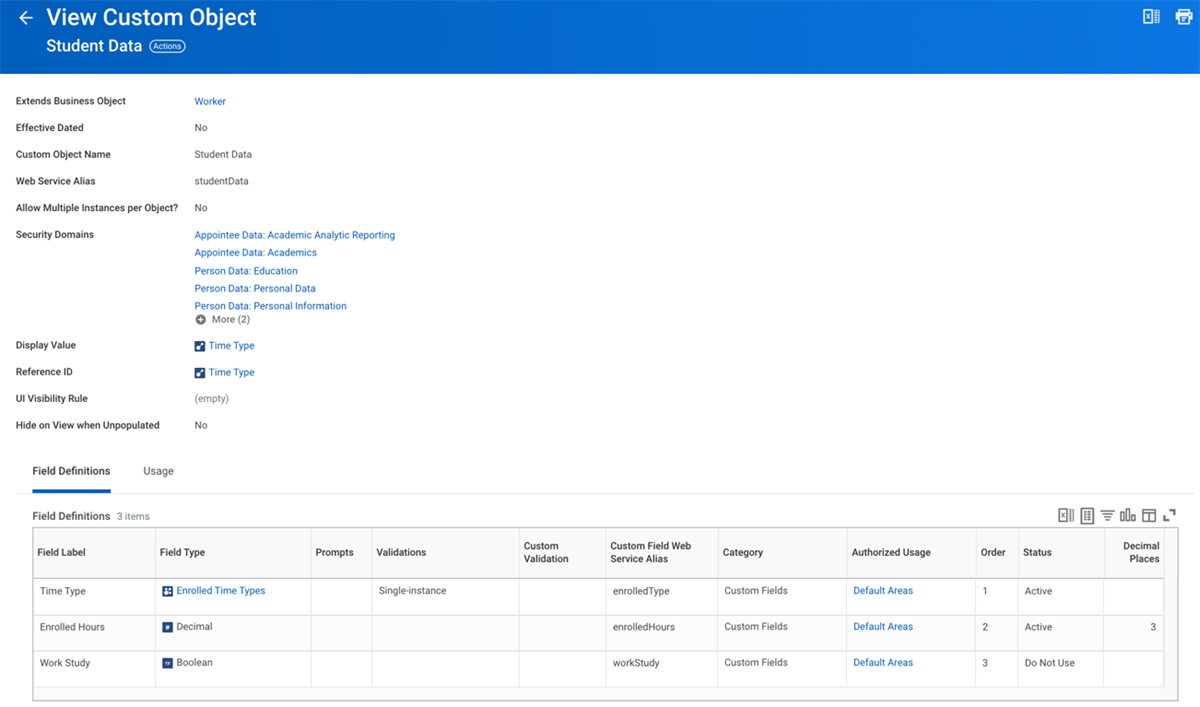 A screenshot of the View Custom Object task. Refer to the preceding text for more details.