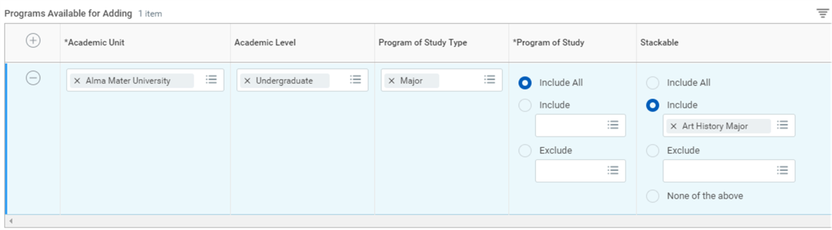A stackable program of study configuration.