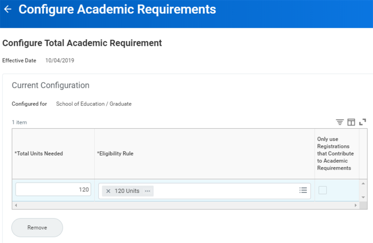 Image of the Configure Total Academic Requirement task.