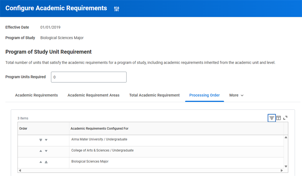 Image of the Configure Academic Requirements task.