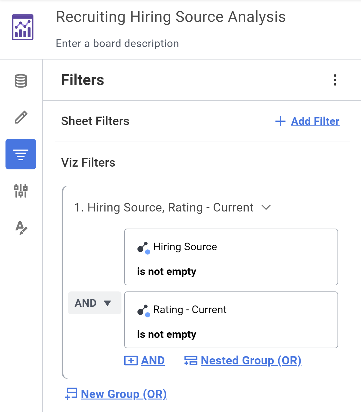 Screenshot of the Hiring Source and Rating filters as referenced in the preceding text.