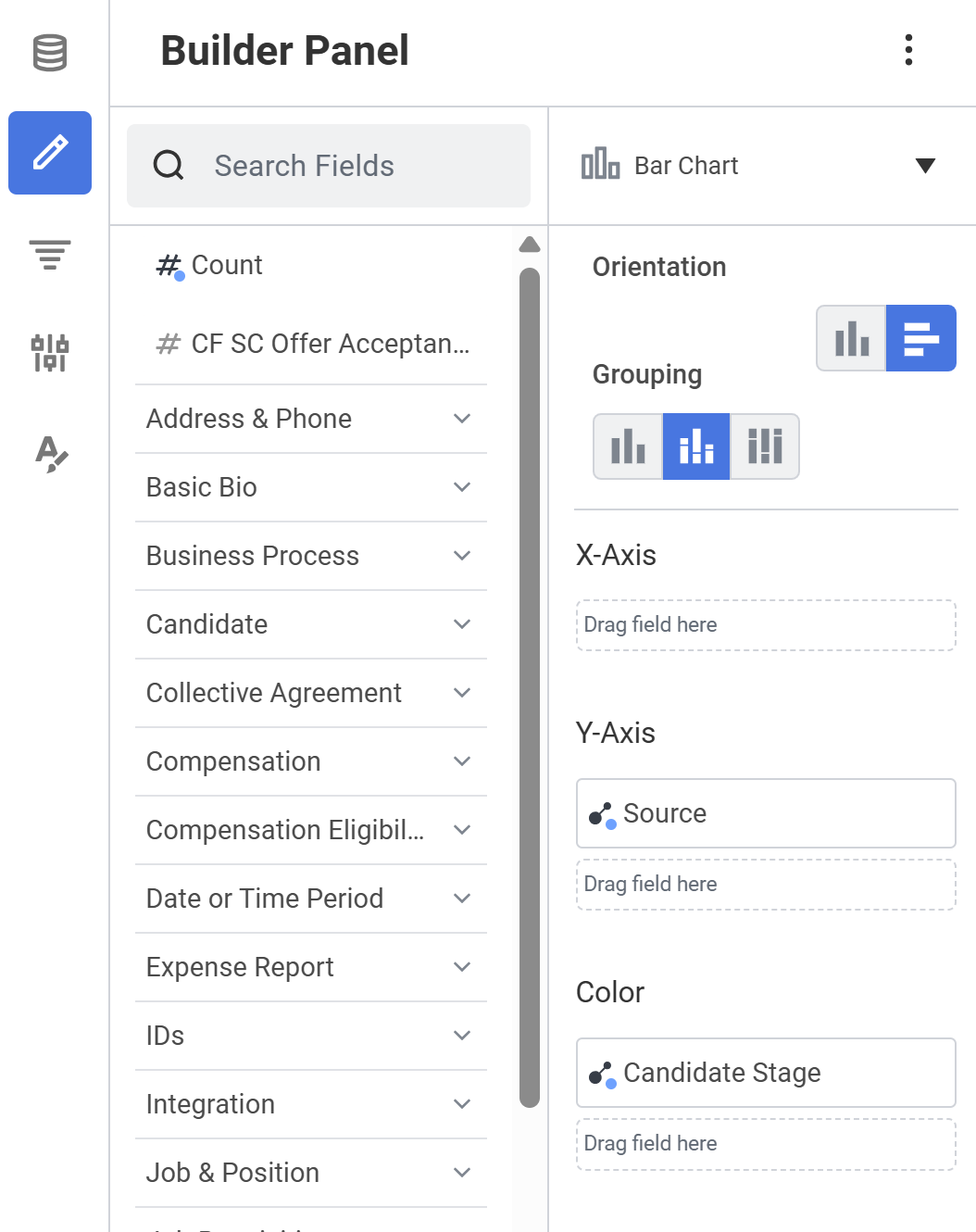A screenshot of the Builder Panel field list and drop zones as described in the preceding text.