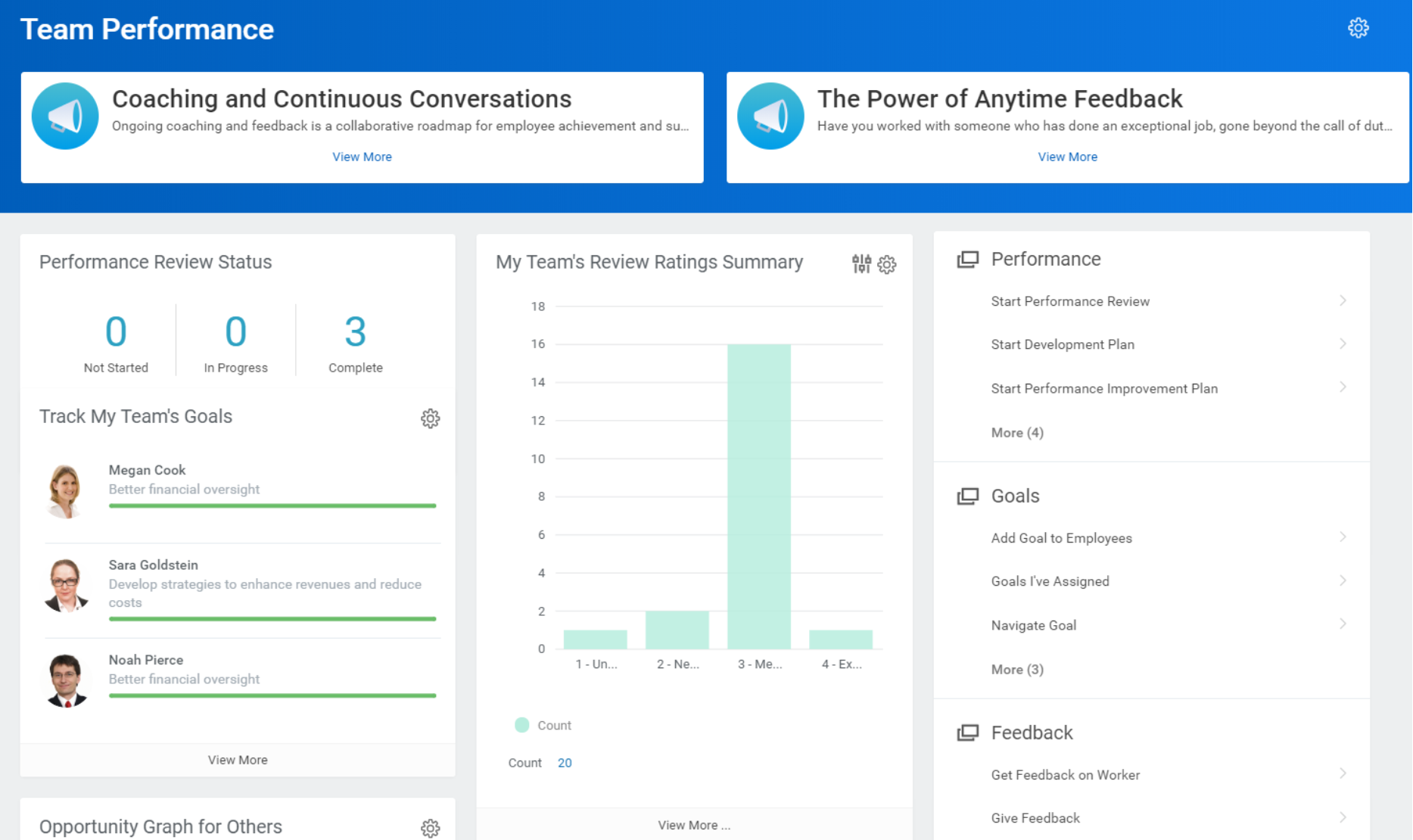 Dashboard showing configured menus and announcements.