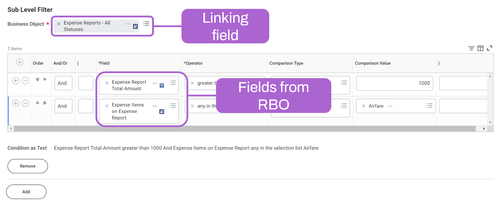 Labeled screenshot of the Subfilter tab.