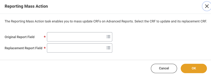A screenshot of the Reporting Mass Action task as described in the preceding text.