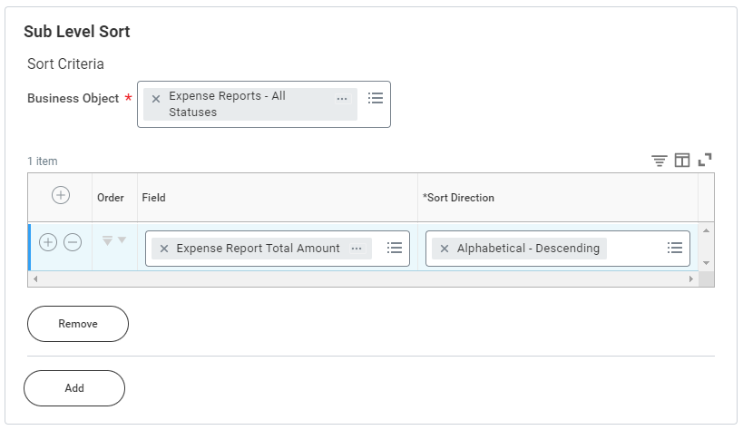 Screenshot of the Sub Level Sort section.