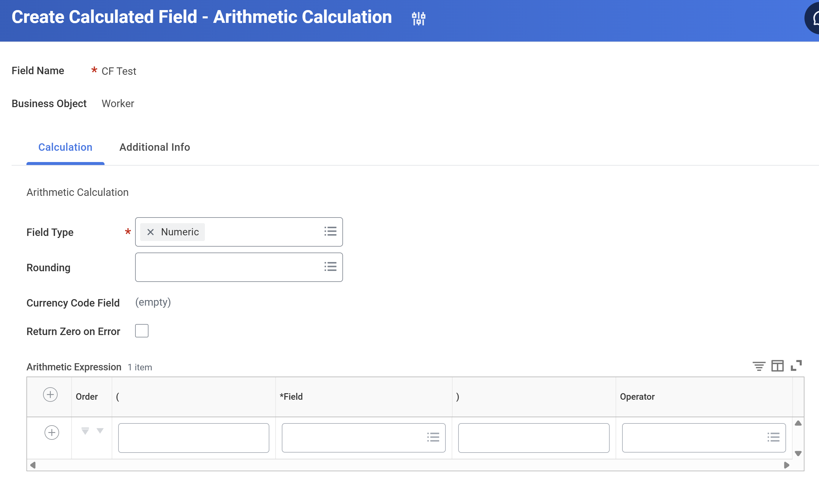 Calculation Tab in the Create Calculated Field Task.