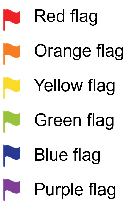 Red, orange, yellow, green, blue, and purple flags