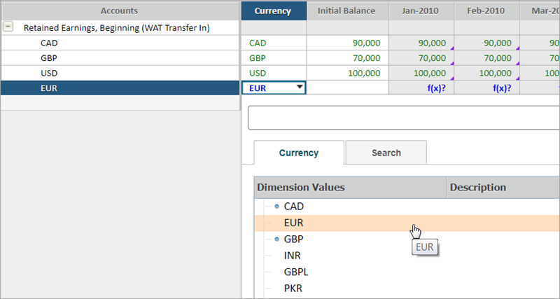 Currency drop-down