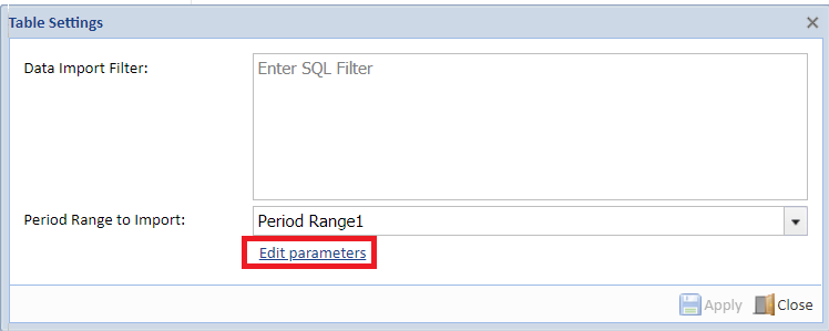 Table Settings Edit Parameters