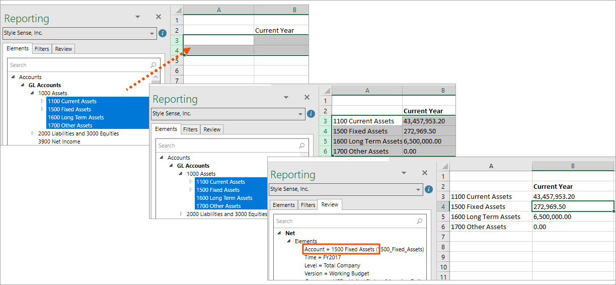 adding multiple elements to multiple rows, columns, or cells