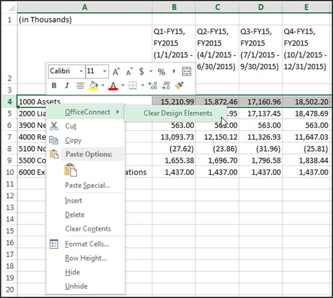 Example of Clearing Elements from an OfficeConnect Report