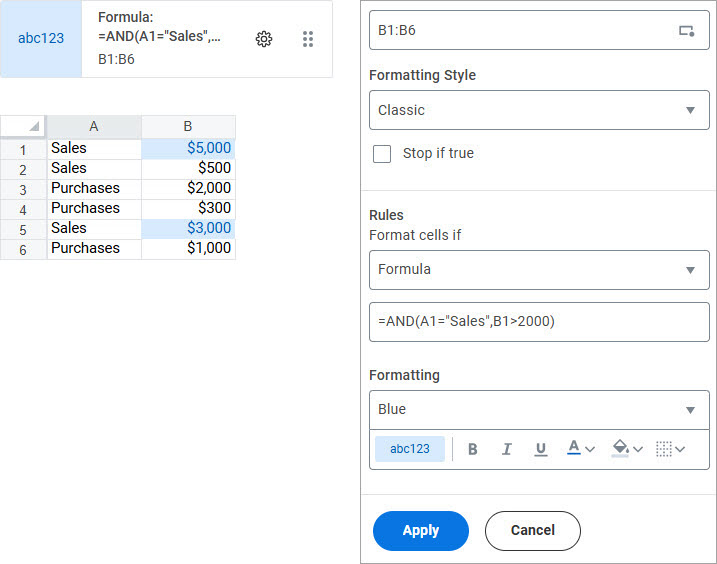 Conditional formatting using a formula